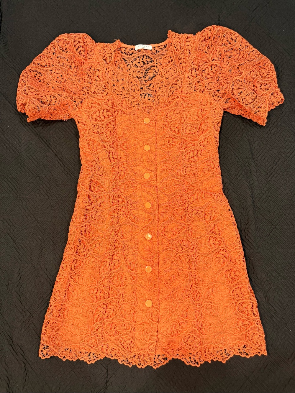 Sandro Orange Lace Button-Front Mini Dress